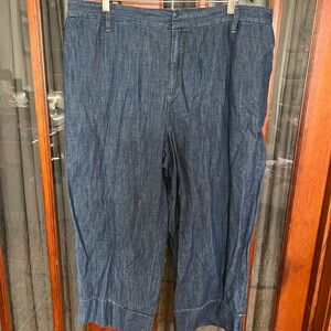 Lightweight 100% Cotton Dark Wash Denim Jeans Wide-Leg Trouser Pants